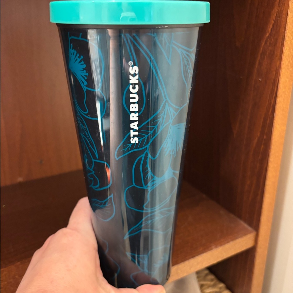 Starbucks Teal Lid and Blue Floral Tumbler
